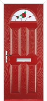 4 Panel 1 Arch English Rose Composite Front Door in Red