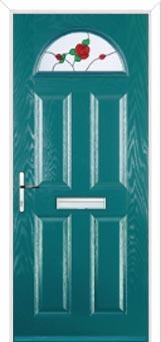 4 Panel 1 Arch English Rose Composite Front Door in Turquoise Blue