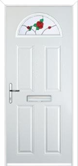4 Panel 1 Arch English Rose Composite Front Door in White