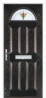 4 Panel 1 Arch Fleur Composite Front Door in Black Brown