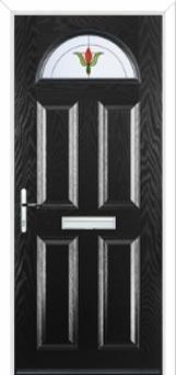 4 Panel 1 Arch Fleur Composite Front Door in Black