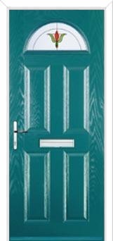 4 Panel 1 Arch Fleur Composite Front Door in Turquoise Blue