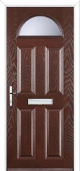 4 Panel 1 Arch Glazed Composite Front Door in Darkwood