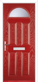 4 Panel 1 Arch Glazed Composite Front Door in Red