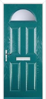 4 Panel 1 Arch Glazed Composite Front Door in Turquoise Blue