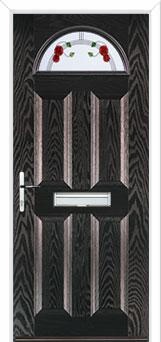 4 Panel 1 Arch Mackintosh Rose Composite Front Door in Black Brown