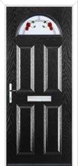 4 Panel 1 Arch Mackintosh Rose Composite Front Door in Black