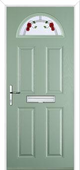 4 Panel 1 Arch Mackintosh Rose Composite Front Door in Chartwell Green