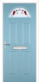 4 Panel 1 Arch Mackintosh Rose Composite Front Door in Duck Egg Blue