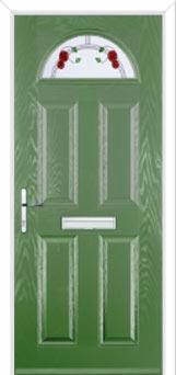 4 Panel 1 Arch Mackintosh Rose Composite Front Door in Fern Green