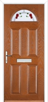 4 Panel 1 Arch Mackintosh Rose Composite Front Door in Oak