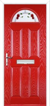 4 Panel 1 Arch Mackintosh Rose Composite Front Door in Poppy Red