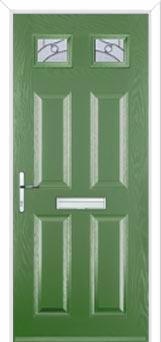 4 Panel 2 Square Abstract Composite Front Door in Fern Green