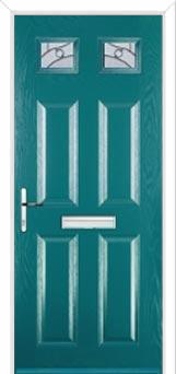 4 Panel 2 Square Abstract Composite Front Door in Turquoise Blue