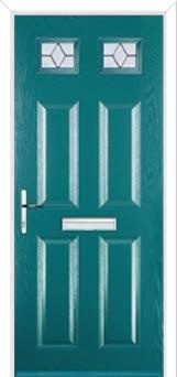 4 Panel 2 Square Classic Composite Front Door in Turquoise Blue