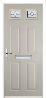4 Panel 2 Square Zinc/Brass Art Clarity Composite Front Door in Cream