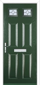 4 Panel 2 Square Zinc/Brass Art Clarity Composite Front Door in Green