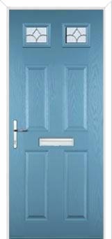 4 Panel 2 Square Zinc/Brass Art Clarity Composite Front Door in Pastel Blue