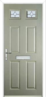 4 Panel 2 Square Zinc/Brass Art Clarity Composite Front Door in Pebble Grey
