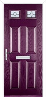 4 Panel 2 Square Zinc/Brass Art Clarity Composite Front Door in Purple Violet