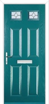 4 Panel 2 Square Zinc/Brass Art Clarity Composite Front Door in Turquoise Blue