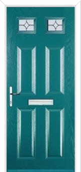 4 Panel 2 Square Flair Composite Front Door in Turquoise Blue