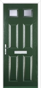 4 Panel 2 Square Glazed Composite Front Door in Green