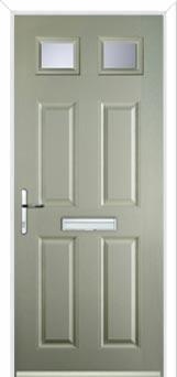4 Panel 2 Square Glazed Composite Front Door in Pebble Grey