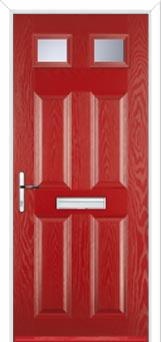 4 Panel 2 Square Glazed Composite Front Door in Red