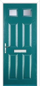 4 Panel 2 Square Glazed Composite Front Door in Turquoise Blue