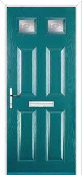 4 Panel 2 Square Staxton Composite Front Door in Turquoise Blue