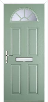 4 Panel Sunburst Composite Front Door in Chartwell Green