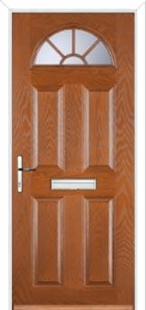 4 Panel Sunburst Composite Front Door in Oak