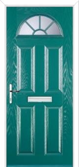 4 Panel Sunburst Composite Front Door in Turquoise Blue