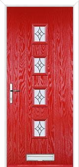 4 Square (centre) Elegance Composite Front Door in Poppy Red