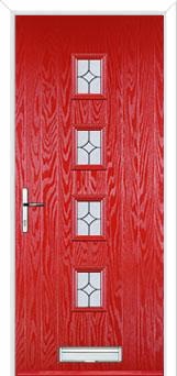 4 Square (centre) Flair Composite Front Door in Poppy Red
