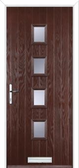 4 Square (centre) Glazed Composite Front Door in Darkwood
