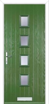 4 Square (centre) Glazed Composite Front Door in Fern Green