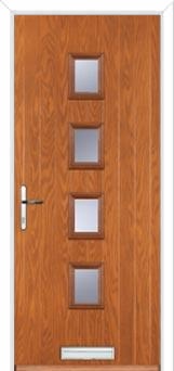 4 Square (centre) Glazed Composite Front Door in Oak