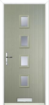 4 Square (centre) Glazed Composite Front Door in Pebble Grey