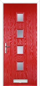 4 Square (centre) Glazed Composite Front Door in Poppy Red
