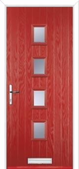 4 Square (centre) Glazed Composite Front Door in Red