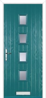 4 Square (centre) Glazed Composite Front Door in Turquoise Blue