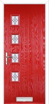 4 Square (off set) Elegance Composite Front Door in Poppy Red