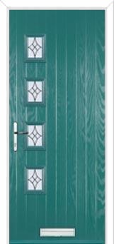 4 Square (off set) Elegance Composite Front Door in Turquoise Blue