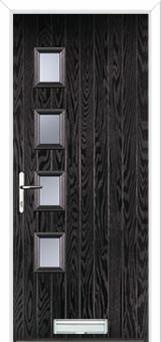 4 Square (off set) Glazed Composite Front Door in Black Brown