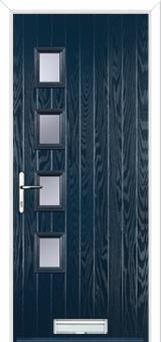 4 Square (off set) Glazed Composite Front Door in Dark Blue