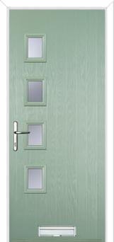 4 Square (off set) Glazed Composite Front Door in Chartwell Green