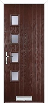 4 Square (off set) Glazed Composite Front Door in Darkwood