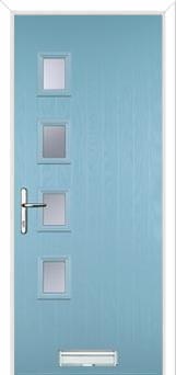 4 Square (off set) Glazed Composite Front Door in Duck Egg Blue